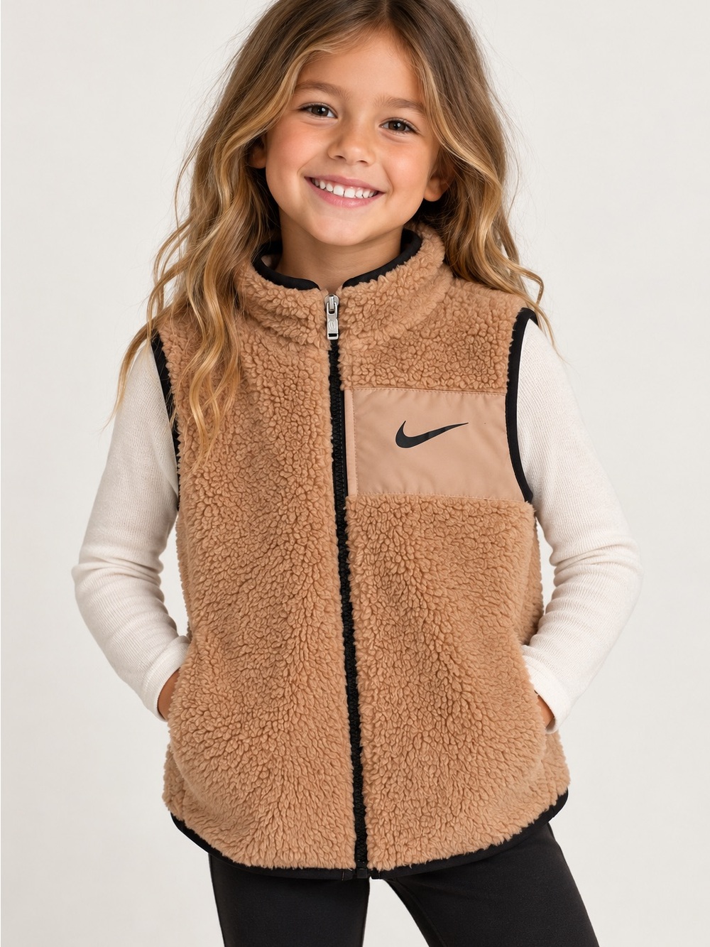 Nike Kids Camel Sherpa Vest with Black Trim